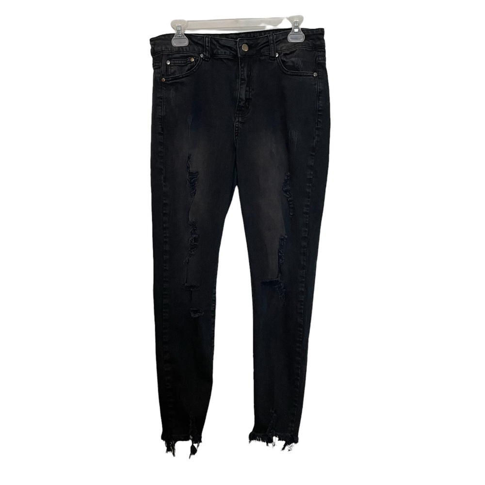 Fashion Nova Black Distressed High Rise Frayed Hem Jeans Sz. 9